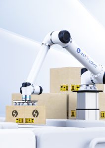 Cobot palletizing của Huayan Robotics xếp hộp lên pallet từ đường băng tả